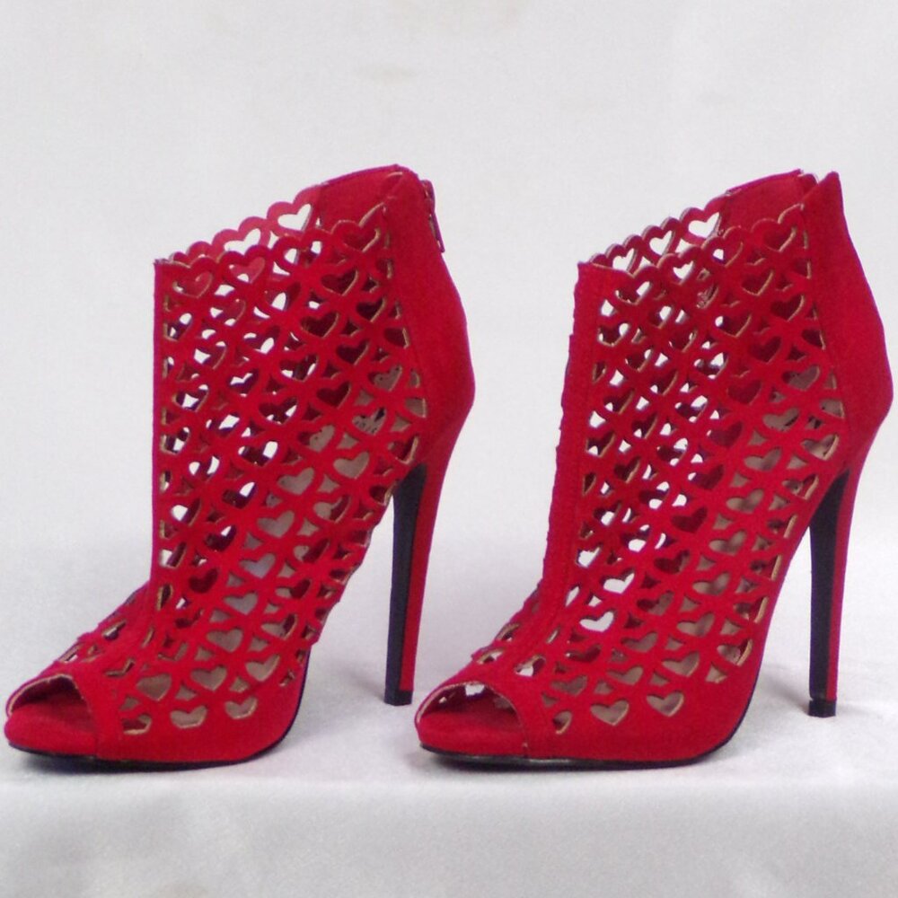 MADISON BY SHOEDAZZLE size 7 red faux-suede ultra-high-heel ankle booties - Picture 6 of 16